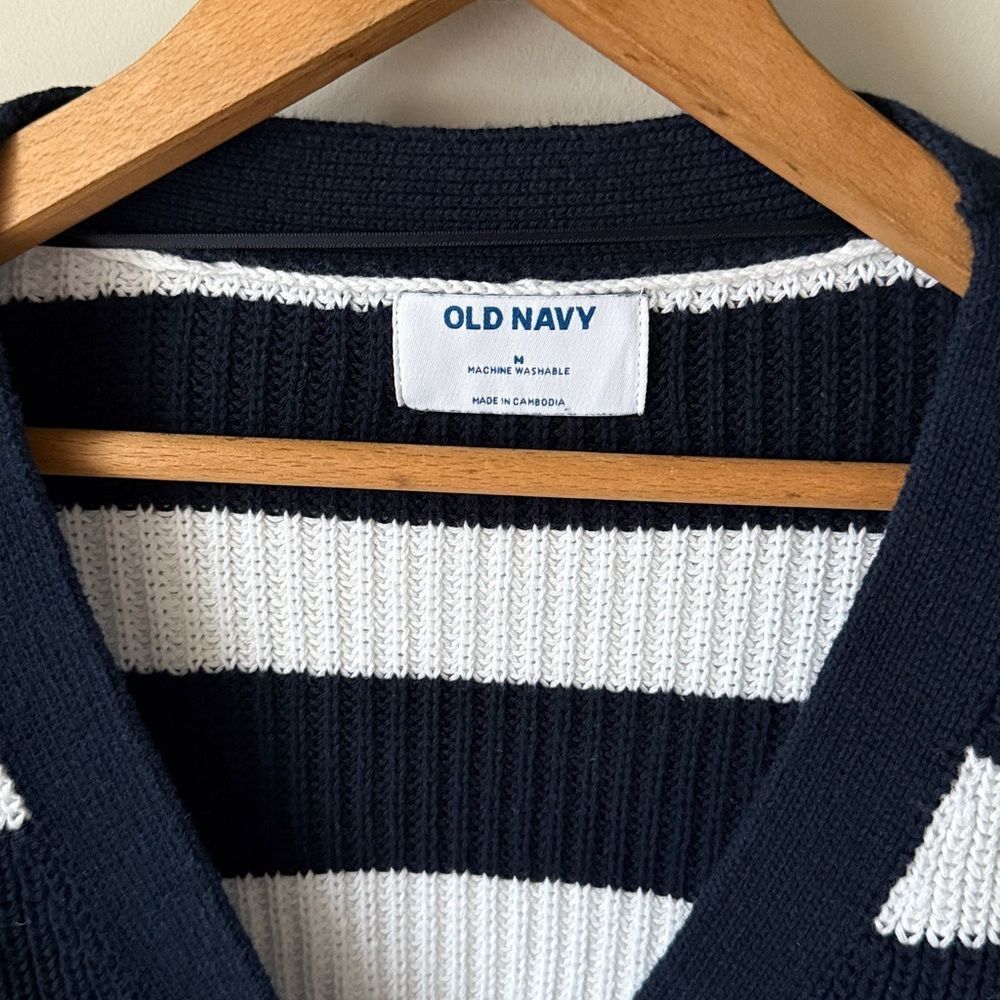 Old Navy Blue + White Striped Lightweight Shaker Stitch Cardigan - Picture 4 of 5